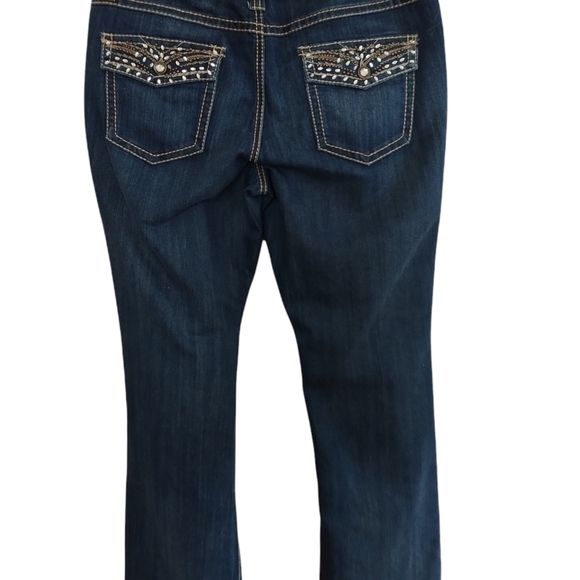INC Denim Regular Boot Cut Blinged Crystal Pockets Dark Wash Jeans Sz 14 - Picture 2 of 13
